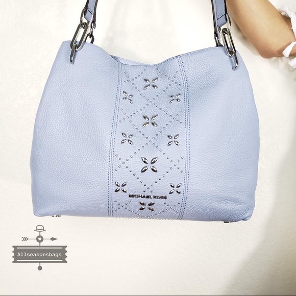 NWT Michael Kors Large Leighton Shoulder Tote Blue - Picture 5 of 7